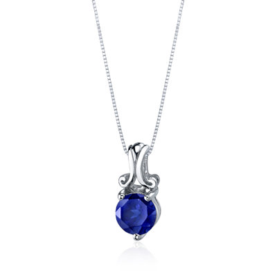 Oravo Refined Charm 2.00 Carats Round Cut Blue Sapphire Pendant in Sterling Silver