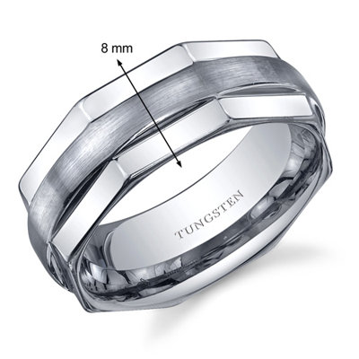 Oravo Hexagonal Edge Combination Finish 8mm Comfort Fit Mens Tungsten Carbide Wedding Band Ring