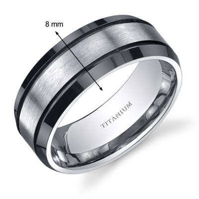 Oravo Beveled edge Black and Silver tone Mens 8mm Titanium Wedding Band Ring
