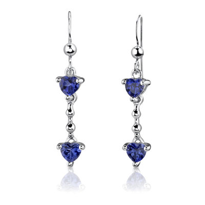 Oravo Sterling Silver 2.25 Carats Heart Shape Sapphire Pendant Earrings and 18" Necklace Set
