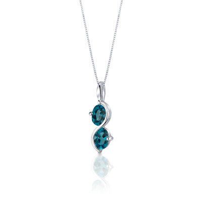 Oravo 2 Stone 3.75 Carats Oval Shape Sterling Silver London Blue Topaz Pendant Earrings Set