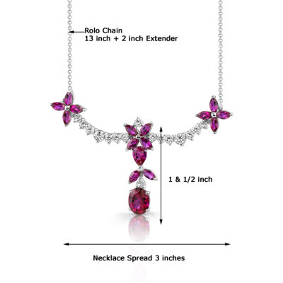 Oravo Glamorous Allure Multishape Ruby and White CZ Gemstone Necklace in Sterling Silver