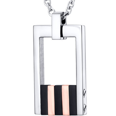 Gold Stripe Polished Finish Stainless Steel Open Dog Tag Style Pendant