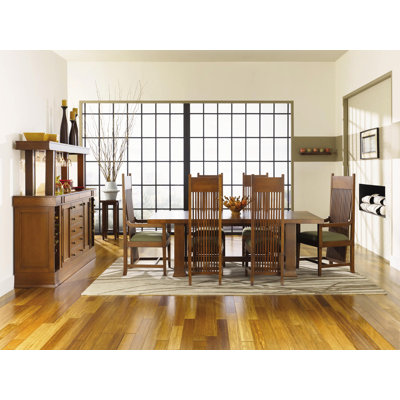 Copeland Furniture Frank Llloyd Wright Dana-Thomas 84 - 124" W x 48" D Grand Extension 7 Piece Dining Set