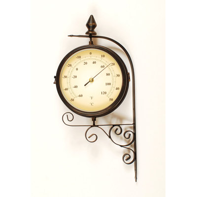 Ashton Sutton Bracket Wall Clock with Thermometer in Dark
