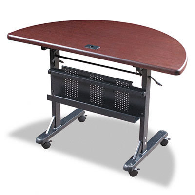 Balt Flipper Training Table, Half-Round, 48w x 24d x 29-1/2h, Mahogany                                                            