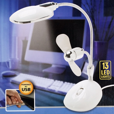 Trademark Global 2 in 1 Laptop Desk LED Lamp and Fan in White