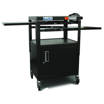 Buhl Height Adjustable AV Media Cart with Security Cabinet - Two Stationary Shelves