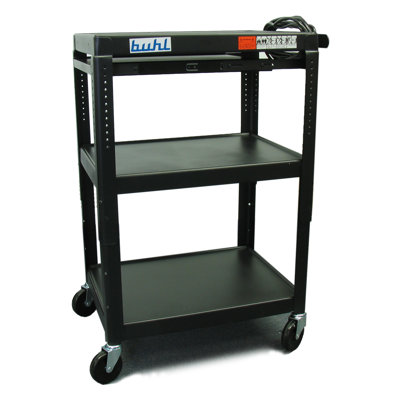 Buhl Height Adjustable AV Media Cart - Three Stationary Shelves / Pull-Out Shelf
