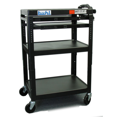 Buhl Height Adjustable AV Media Cart - Three Stationary Shelves / Two Pull-Out Shelves