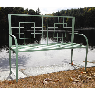 ACHLA Square-on-Squares Entryway Wrought Iron Garden Bench