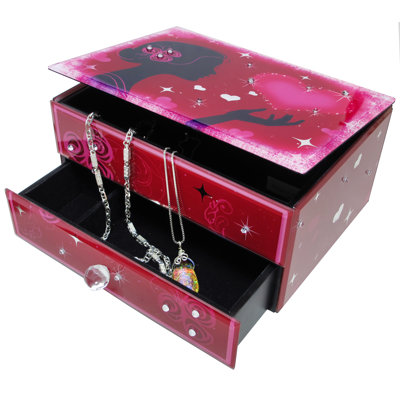 San Francisco Music Box Hearts and Kisses Glass Drawer Box
