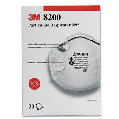 3M N95 Particle Respirator 8200 Mask, 20/Box