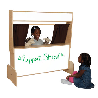 Wood Designs Natural Environment Puppet Theater with Brown Curtains