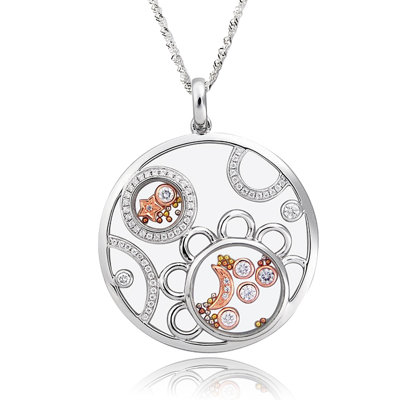 Sterling Silver Cubic Zirconia and Crystal Moon and Star Necklace