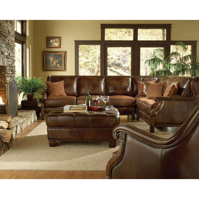 Michael Amini Windsor Court Leather Cocktail Ottoman