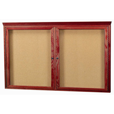 AARCO Enclosed Bulletin Board with Oak Frame and Crown Molding