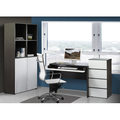 Nexera Allure 36" Storage Cabinet in White and Ebony with 3 Drawers