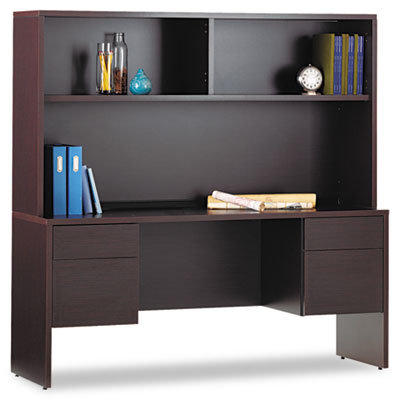 Global Total Office GENOA-Credenzas-Box/File Pedestals on Both Sides w/Kneespace in Center - 20D x 66W x 29H in DARK ESPRESSO