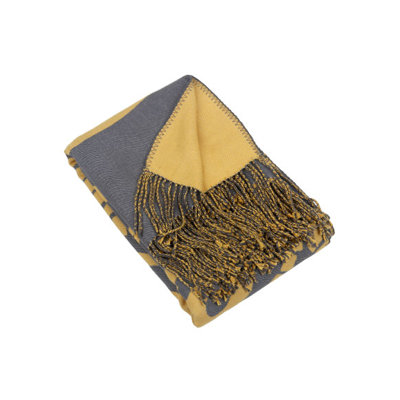 Blissliving Home Medallion Throw Reversible in Storm Grey / Mustard