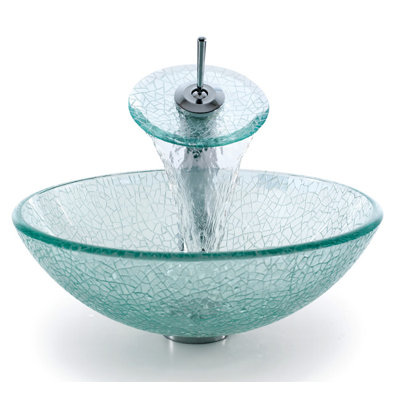 Kraus Broken Glass 16.5" Vessel Sink and Rivera Faucet