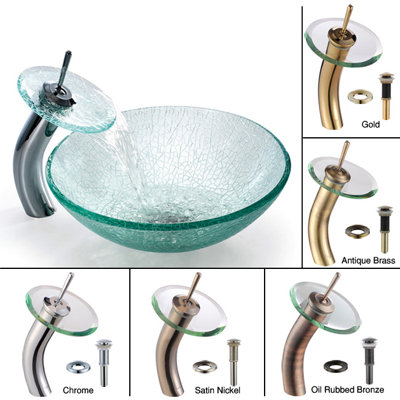 Kraus Broken Glass Vessel Sink and Waterfall Faucet