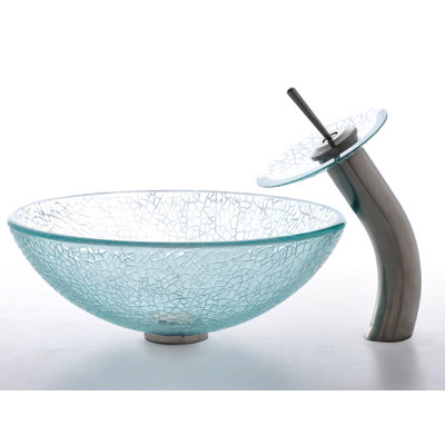 Kraus Broken Glass 16.5" Vessel Sink and Rivera Faucet