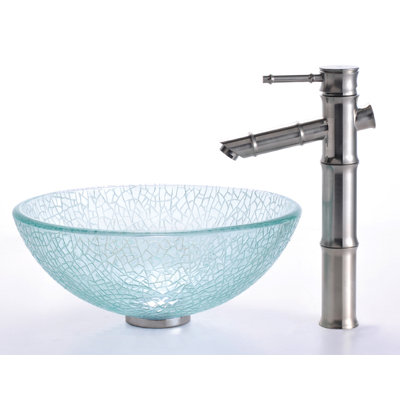 Kraus Broken Glass 14" Vessel Sink and Bamboo Faucet