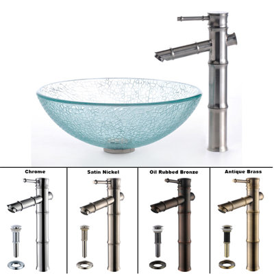 Kraus Broken Glass 16.5" Vessel Sink and Rivera Faucet