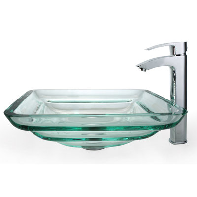 Kraus Oceania Glass Vessel Sink and Visio Bathroom Faucet in Chrome