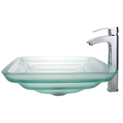 Kraus Oceania Glass Vessel Sink and Visio Bathroom Faucet in Chrome