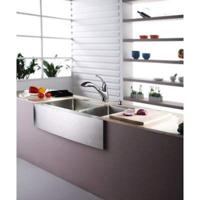 Kraus Farmhouse 33" 70/30 Double Bowl Kitchen Sink with Faucet and Soap Dispenser