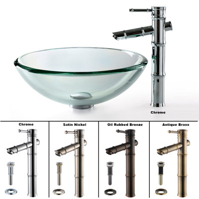 Kraus Clear 19mm thick Glass Vessel Sink and Bamboo Faucet
