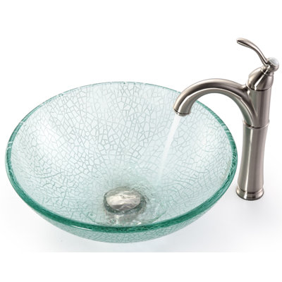 Kraus Broken Glass 16.5" Vessel Sink and Rivera Faucet