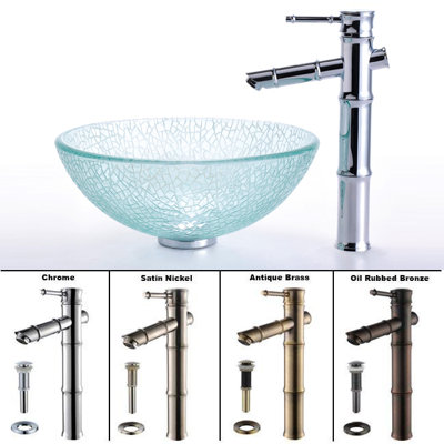Kraus Broken Glass 14" Vessel Sink and Bamboo Faucet