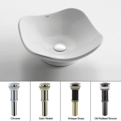 Kraus White Tulip Ceramic Sink with Pop Up Drain Chrome