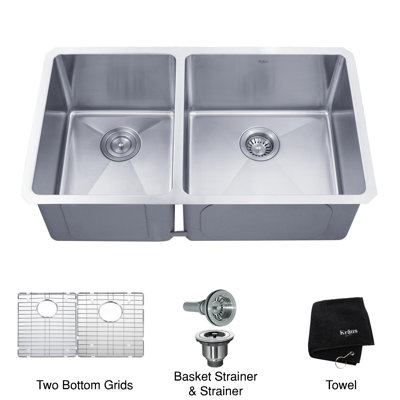 Kraus 33 inch Undermount 60/40 Double Bowl Stainless Steel Kitchen Sink