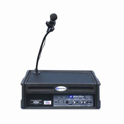 AmpliVox Sound Systems Amplipod Portable Podium PA System, 50-Watt Multimedia Amplifier w/3 Mic Inputs