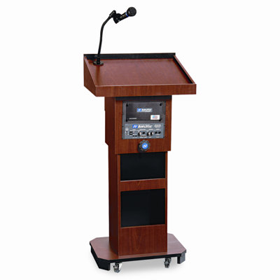 AmpliVox Sound Systems Executive Adjustable Sound Lectern, Column, 24w x 17-1/2d x 36 to 44h, Mahogany                                              