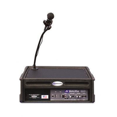 AmpliVox Sound Systems Amplipod Portable Podium PA System, 50-Watt Multimedia Amplifier w/3 Mic Inputs