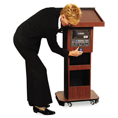 AmpliVox Sound Systems Presidential Plus Adjustable Wireless Column Lectern, 20 x 13 x 46-1/2, Mahogany