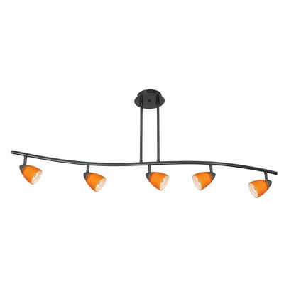 Serpentine Five Light Track Light with Red Spot Glass in Dark Bronze