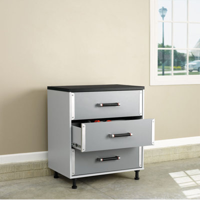 Sauder Tuff Duty Three Drawer Base Cabinet in Polished Silver