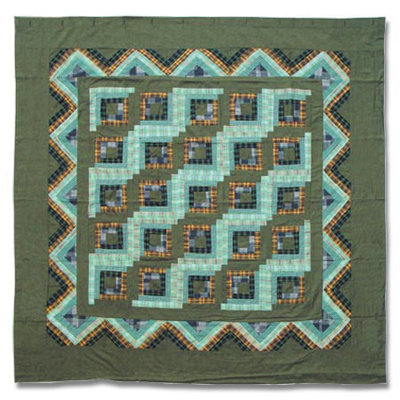 Green Log Cabin Shower Curtain