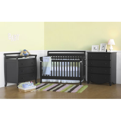 DaVinci Emily Three Piece Convertible Crib Nursery Set with Toddler Rail in Ebony Black