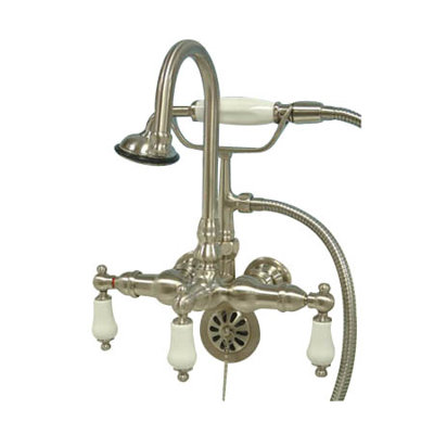 Elements of Design Vintage Three Handle Wall Mount Clawfoot Tub Faucet with Handshower