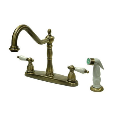 Elements of Design Heritage Double Handle Centerset Kitchen Faucet with Porcelain Lever Handles