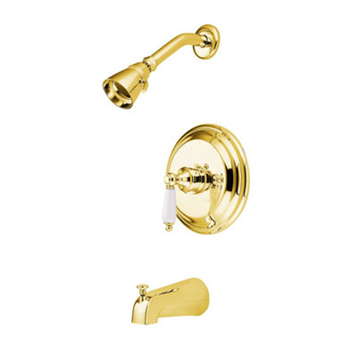 Elements of Design Vintage Thermostatic Pressure Balanced Tub and Shower Faucet with Solid Brass Shower Head with Porcelain Lever Handles