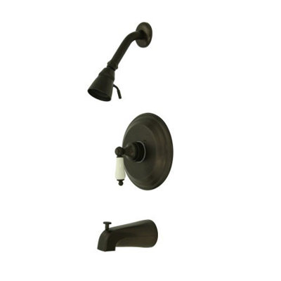 Elements of Design Vintage Thermostatic Pressure Balanced Tub and Shower Faucet with Solid Brass Shower Head with Porcelain Lever Handles