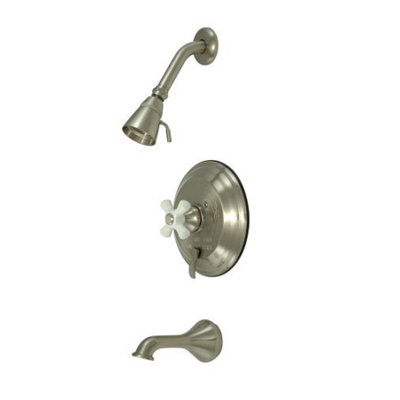 Elements of Design Heritage Thermostatic  Pressure Balanced Tub and Shower Faucet with Porcelain Cross Handles